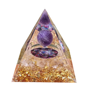 Pyramide de galets de cristal en résine époxy, ornement de bureau artisanal, décoration d'aquarium, sphère d'améthyste, lotus en cristal blanc, cadeau - Product Image 5