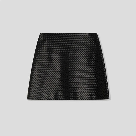 3343 Black Brown Woven Leather Mini Skirt A-line Short Sheepskin Leather Skirt From Chinese Factory