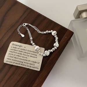 S925 Sterling Silver Beaded <b>Bracelet</b> Round <b>Ball</b> Design Women's Everyday Wear Jewelry - Product Image 4