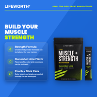 LIFEWORTH Mélange de récupération musculaire et de soutien à la force + Poudre mélangée 2-en-1 Post-entraînement Concombre et Citron Vert 15 Sachets Sans Sucre