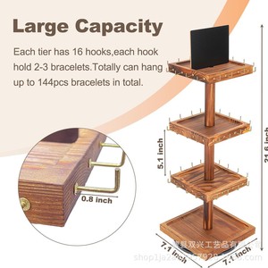 Wooden Rotating Jewelry Display Rack 3 Tier Desktop Storage For <b>Necklace</b> Earring <b>Ring</b> Watch Organizer With Chalkboard - Product Image 3