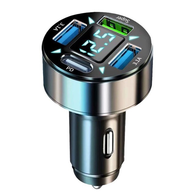 3USB+PD Multi Port Digital Display Car Fast Charging Multifunctional One to Four QC3.0 Car Charger