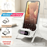 Chargeur sans fil rapide QC3.0, batterie externe, ventilateur, support magnétique pour téléphone de bureau, support flexible compatible avec toutes les marques de smartphones