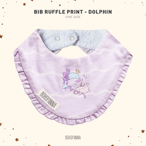 Bavoir pour bébé en coton à volants imprimés, bavoir d'alimentation motif dauphin, bavoir à bouton-pression pour nourrisson, unisexe, taille unique, bonne qualité, Bohopanna - Product Image 1
