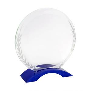 Disco de Vidrio Transparente Azul de 150x150x10 mm, Premio de Vidrio Transparente con Diseño de Laurel - Product Image 1