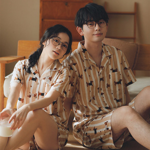 <span class=keywords><strong>Pigiama</strong></span> Estivo Traspirante a Maniche Corte per Donna, Set in Puro Cotone Garzato Senza Stampa a Quadri, Abbigliamento da Casa per Coppie - Product Image 1