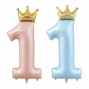 Prince princesse fille garçon 1er 2e anniversaire fête rose bleu grande couronne numéro feuille ballons hélium trucs ballons confettis ballons - Product Image 3