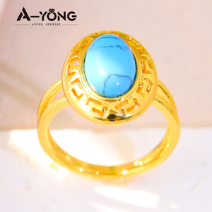 Turquoise Adjustable Wedding Rings 21k Copper Gold Plated Vintage Rings Jewelry for Dubai Middle East Womens - Product Image 2