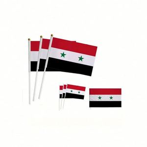 ธงชาติซีเรียแบบถือมือพร้อมเสา ธงโพลีเอสเตอร์สีแดง ขาว ดำ เขียว ลายดาว ขายส่ง - Product Image 3