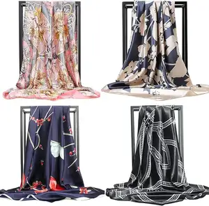 Square Silk Like Head Scarf - Women's Fashion Silk Feeling Scarf for Hair Wrapping and Sleeping at Night.