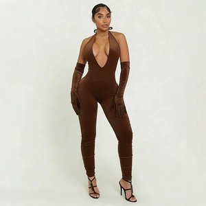 53 Nuevos Bodysuits Elegantes de Color Sólido para Mujer, con Hombros Descubiertos, Cuello en V Profundo y Espalda Descubierta - Product Image 3