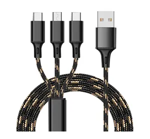 Multiple Universal 3 in 1 2.8A Charger Charging Data Cable Nylon Braided Usb Charging Cable For Cellphone
