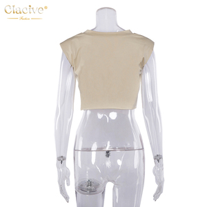 Clacive de moda básica superior ropa de verano ropa caqui T camisa sin mangas de mujer Casual Tops - Product Image 5