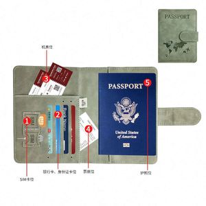 กระเป๋าสตางค์ผู้ชาย หนัง PU ปกหนังสือเดินทาง กระเป๋าเดินทางแบบกำหนดเองพร้อมช่องใส่บัตร ช่องใส่ตั๋ว ป้องกัน RFID สำหรับผู้ชาย - Product Image 4