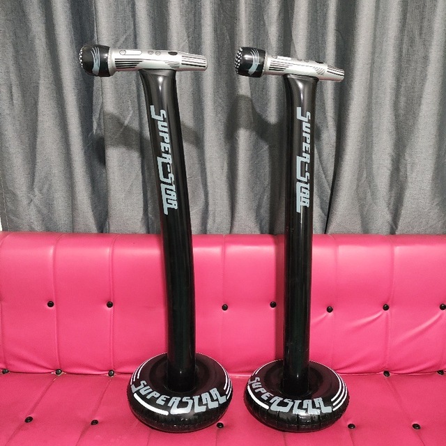 PVC Inflatable Microphone with Stand - Giant Blow-Up Microphone Toy, Musical Instrument Prop for Speech Meetings Karaoke Party