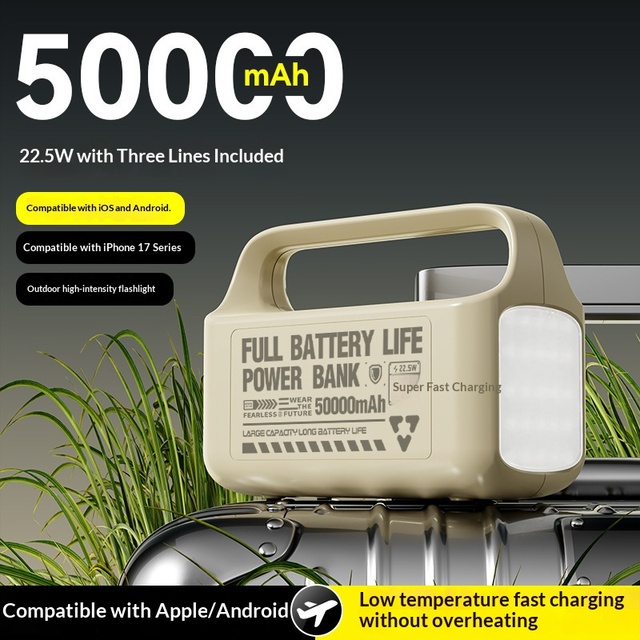 Large Capacity 50000mAh Power Bank with Super Fast Charging, Comes with Cable, Portable Power Bank for Outdoor Camping.