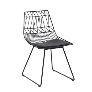 现代金属餐厅网状金属框架铁丝餐椅带坐垫