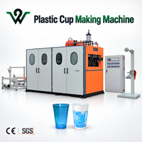 Mesin Pembuat Gelas Plastik PP PS PET Terkendali PLC CE 25-45 Siklus/menit Mesin Thermoforming Otomatis Penuh Lini Produksi Gelas