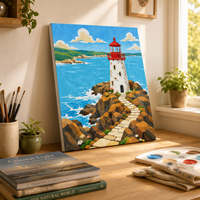 Peinture à l'huile DIY par numéros, paysage marin moderne, toile encadrée, coffret cadeau, maison, Noël, phare