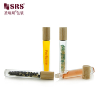 Flacon roll-on en verre transparent à fond épais de 10 ml avec bouchon en bois naturel pour parfum, huile essentielle, cristal