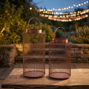 <b>Set</b> of 2 Rose Gold Wire <b>Lanterns</b> Elegant Modern Design for Ambient Lighting and Stylish Home Decor - Product Image 1