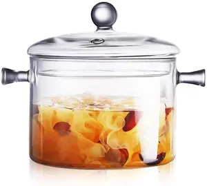 Food-grade Heat Resistant Glass Cooking Pot Clear Glass Soup Pot with Lid for Stovetop Microwave Oven