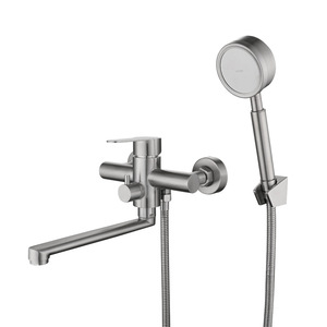 Modern Wall Mounted Dual Handle Stainless Steel Kitchen Faucet With Extended Spout 360 Degree Rotate Ceramic Valve Core - Product Image 2