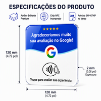 Carte de commentaires Google, version portugaise, autocollant NFC en acrylique, imperméable, logo personnalisé imprimé pour café, hôtel, restaurant
