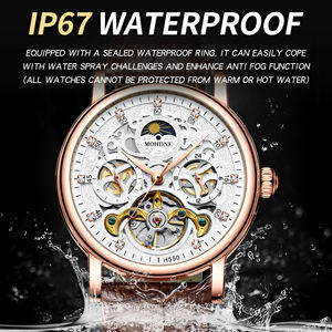 Vintage Leather Strap <b>Men's</b> Mechanical <b>Watch</b> Luminous Pointer Dial Metal Case Hollow Design <b>Waterproof</b> 30M Suitable Wholesale - Product Image 4