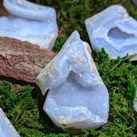 Agate bleue druzy de haute qualité, cristal de quartz naturel brut pour la méditation et la guérison
