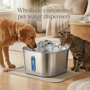 Fontaine automatique pour animaux <span class=keywords><strong>de</strong></span> compagnie Lingliang 2,2 L en acier inoxydable imperméable pour chat et chien avec pompe ultra-silencieuse, utilisation en intérieur pour plusieurs animaux - Product Image 2