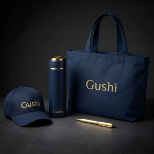 Ensemble cadeau promotionnel d'entreprise haut de gamme bleu marine de luxe, logo personnalisé, casquette de baseball en nylon portable, sac à bouteille - Product Image 1