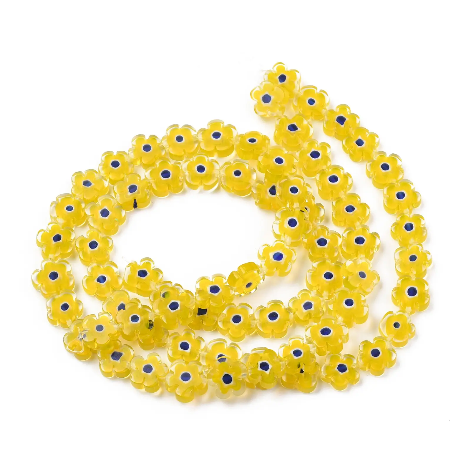 PandaHall-flor amarilla hecha a mano, Millefiori, cuentas de vidrio