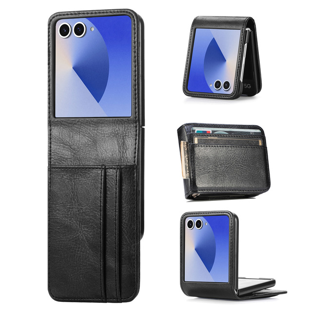Luxury PU Leather Fold Wallet Mobile Phone Case with Card Slots for Samsung Z Flip 3 4 5 6 7 FE Models