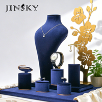 Jinsky – Présentoir de Luxe en Velours Vert pour Bijoux, Support pour Colliers, Bagues et Boucles d'Oreilles, Accessoires de Vitrine pour Comptoir de Bijouterie