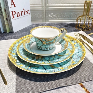 Luxury V Series Flat Disc Bone China <b>Dinnerware</b> Set Ceramic Steak Plate Dessert Dried Fruit Cake Plate Cup Saucer for Tea Coffee - Product Image 1