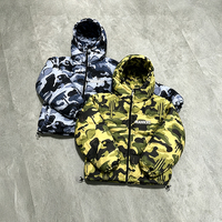 Veste matelassée à capuche unisexe surdimensionnée et courte avec logo personnalisé, motif camouflage, imprimé Drip Camo, poignets ajustables