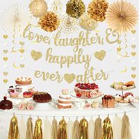 Décorations dorées pour fiançailles, amour, rire et bonheur à jamais |   Bannière scintillante pour fête prénuptiale, enterrement de vie de jeune fille