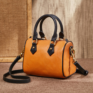 Handmade Vegetable Tanned Leather Boston <b>Bag</b> Women's Crossbody Large Capacity Zipper Closure Everyday Use Spring 2025 - Product Image 1