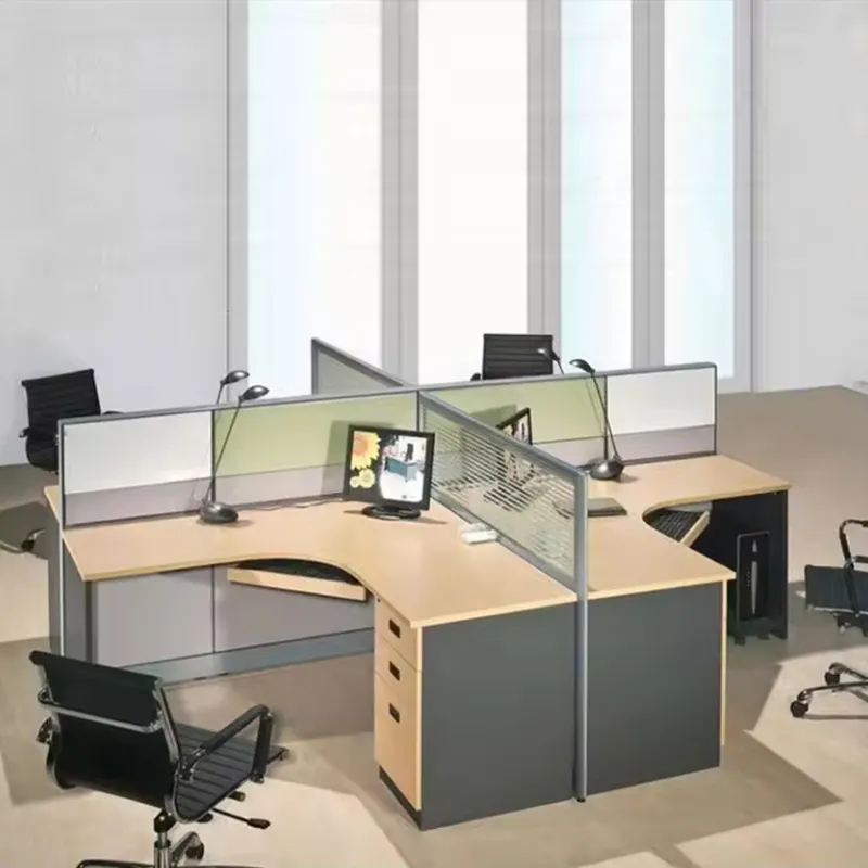 Coworking espaços modernos mesa de escritório estação de trabalho modular 4 estação de trabalho de escritório 120 graus 4 lugares estação de trabalho de escritório