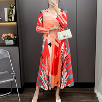 Nouvelle collection Printemps 2025 Miyake – Robe midi décontractée imprimée haut de gamme pour femme, plissée, élégante, grande taille, avec décoration froncée