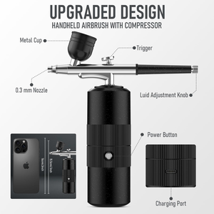ชุดเครื่องพ่นสีแบบพกพาสำหรับช่างตัดผม ยี่ห้อ Barber Tattoos ใช้พอร์ต USB ชาร์จไฟได้ ใช้สำหรับทำผม ทำเล็บ แต่งหน้า พร้อมปืนพ่นสีไร้สายและคอมเพรสเซอร์ในตัว - Product Image 3