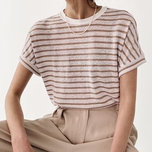 <span class=keywords><strong>T</strong></span>-<span class=keywords><strong>shirt</strong></span> a righe <span class=keywords><strong>in</strong></span> <span class=keywords><strong>lino</strong></span> di cotone <span class=keywords><strong>t</strong></span>-<span class=keywords><strong>shirt</strong></span> da 2022 estate nuova girocollo Casual con sfilata sottile da <span class=keywords><strong>donna</strong></span> a righe - Product Image 6