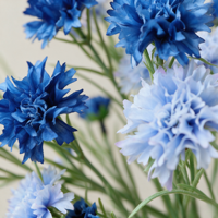 Chrysanthèmes et fleurs de marguerite artificielles en soie de haute qualité, 3 têtes, fleurs de bleuet, toucher réel, longue durée (3-5 ans)
