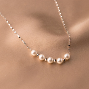 Collier en argent S925 simple et frais avec perles synthétiques, chaîne de boîte pour femmes, collier de clavicule, tempérament D9156 - Product Image 3