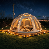 Dôme de glamping gonflable de 19,63 m², tente de camping en toile de coton 5x5m, colonnes d'air en PVC de 16 cm, hublot en TPU pour événements familiaux