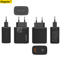 Chargeurs rapides Quick Charge 3.0 pour téléphone portable, couleur noire, EU 25W, type C, port unique