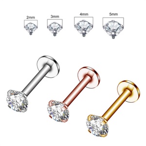 Gold Plated Stainless Steel Labret Studs Pierced Ear Lip Helix Flat <b>Back</b> Zircon <b>Earring</b> Tragus Cartilage Piercing Jewelry - Product Image 4