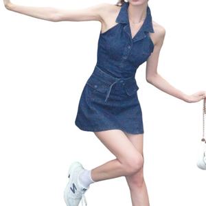 Nuevo Vestido Vaquero sin Mangas con Cuello Halter Estilo Retro Americano para Chicas Atrevidas, Gran Venta - Product Image 4