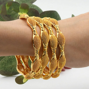 Brazalete de Moda Geométrico Chapado en Oro de 24K para Mujer, Estilo Dubái, Joyería de Boda para Novia India o Árabe - Product Image 6